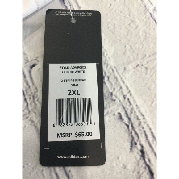 Adidas Golf Shirt Men’s Size 2XL Color White 3 Stripe Button Short Sleeve - Picture 5 of 11